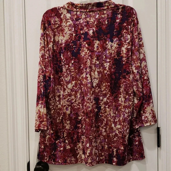1X Womens Plus Size Drape Neck Abstract Print Blouse Dana Buchman - Picture 4 of 12